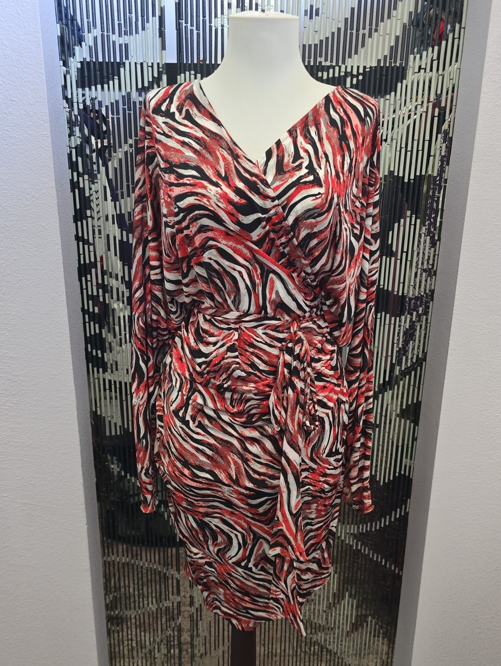 Abi Ferrin Red Black White Zebra Print Wrap Dress